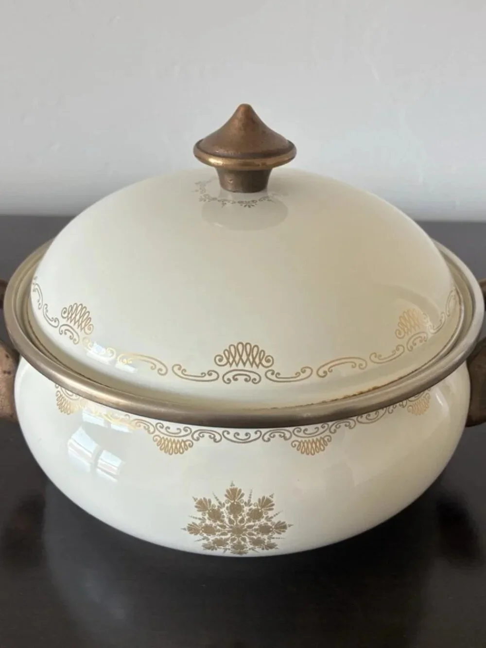 Vintage Asta Dutch Oven German Enameled Casserole Pot with Lid 8.5”